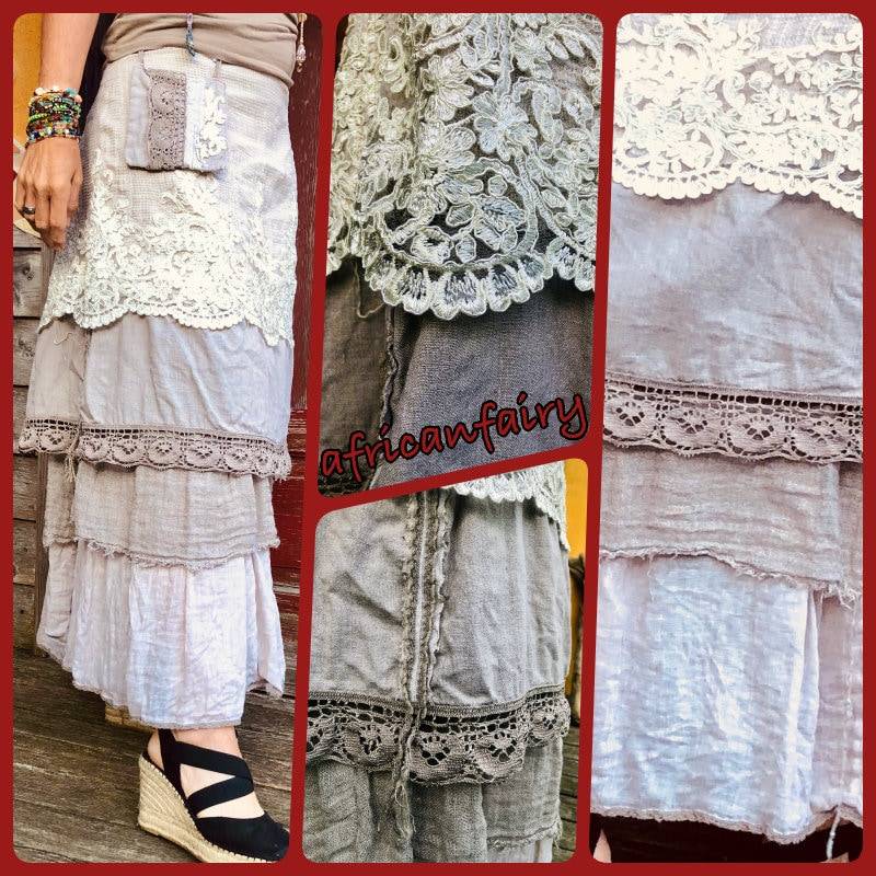 Leinenrock Aus Verschiedene Leinenstoffen + Leinenspitze von africanfairy