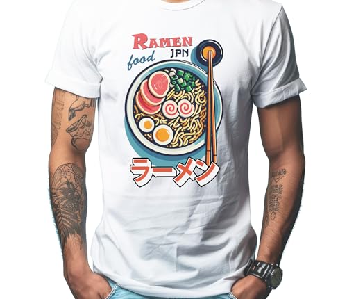 ag.art deco® Herren Premium T-Shirt mit Grafik | Ramen Lover Japanese Noodle Anime Print | Buchstaben Vintage Drucken Streetwear Sport Casual von ag.art deco
