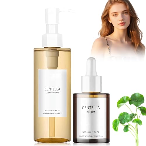 2 Stück Centella Cleansing Oil + Centella Serum, Beruhigend und Feuchtigkeitsspendend, Sanfte Reinigung, Geeignet für Empfindliche Haut, Mädchen und Frauen von agctrler