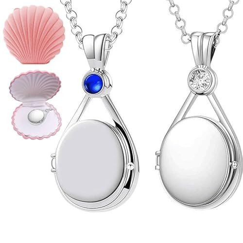 agctrler 2 Stück H2O Plötzlich Meerjungfrau Kette, H2O Kette, Halskette mit Mermaid Melody Zirkon Medaillon Anhänger, Personalisierte Amulett für Bilder Geschenk für Frauen Mädchen (With 2 Box) von agctrler
