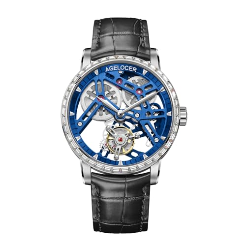 AGELOCER Doppelseitige hohle fliegende Tourbillon federungsfreie mechanische Luxusuhr für Männer Dating Dressing Business Geschenk Licht Extravaganz Klassisch, Schwarz, TFL-9004-E1 von agelocer