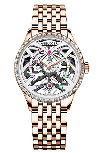 Agelocer Damen Top Brand Diamant Skelett Mechanische Automatik Luxus Uhr Elegant Damen Weihnachten Valentinstag, Nk_6704e1, Armband von agelocer