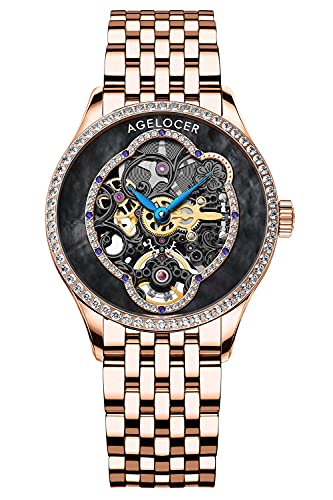 Agelocer Damen Top Marke Diamant Skelett Mechanische Automatik Luxus Armbanduhr Elegant Damen Weihnachten Valentinstag, Nk_5302e1, Armband von agelocer