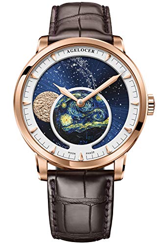 Agelocer Herren-Armbanduhr Top Marke Blue Moon Phase Mechanisch Maskulin Mode Luxus Handgelenk Edelstahl Armband, Nk_6401d2, von agelocer