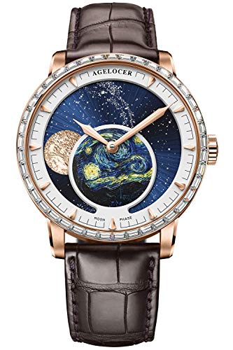 Agelocer Herren-Armbanduhr Top Marke Blue Moon Phase Mechanisch Maskulin Mode Luxus Handgelenk Edelstahl Armband, Nk_6404d9, von agelocer