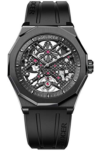 Agelocer Herren Top Brand Schwarz Skelett Mechanisch Automatisch Leuchtende Mode Luxus Uhr ID:6001J1-R Mechanisch von agelocer
