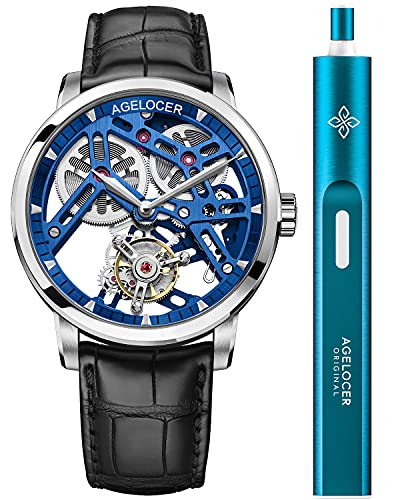 agelocer Herren-Armbanduhr, doppelseitig, hohl, Tourbillon, handbetrieben, mechanisch, Leder, Nk_9004a1, Armband von agelocer