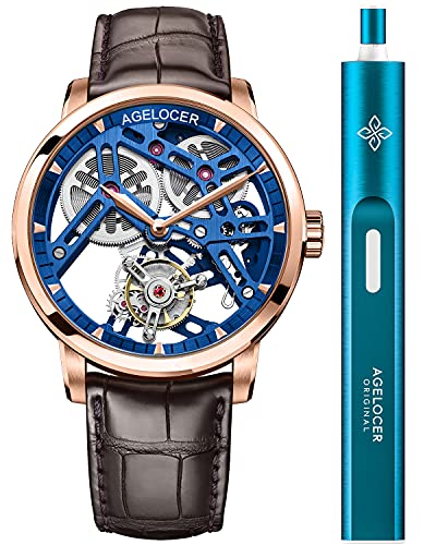 agelocer Herren-Armbanduhr, doppelseitig, hohl, Tourbillon, handbetrieben, mechanisch, Leder, Nk_9004d2, Armband von agelocer