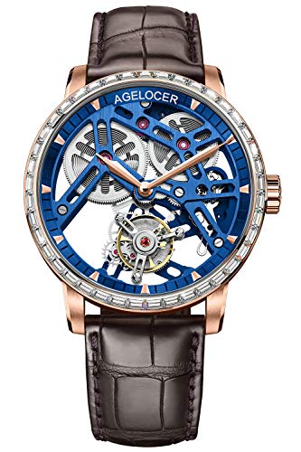 Agelocer Herren Top Brand Doppelseitig Hohl Tourbillon Handbetriebene Mechanische Leder Armbanduhr, Nk_9004f2, Armband von agelocer