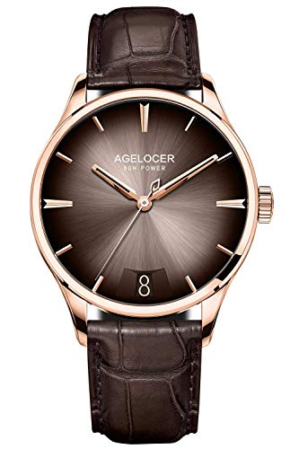 Agelocer Herren Top Marke Ultra Dünn Automatische mechanische Farbverlauf Zifferblatt Kalender Armbanduhr, Ri:4203d2, Armband von agelocer