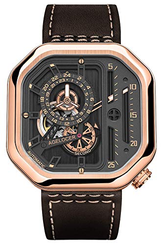 Agelocer Herrenuhr Top Marke Automatik Skelett Edelstahl Wasserdicht Mechanische Mode Punk Uhr Quadratisch Leuchtende Gangreserve Analog Luxus Uhren, VP:5803D2 von agelocer