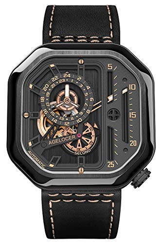 AGELOCER Herrenuhr Top Marke Automatik Skelett Edelstahl Wasserdicht Mechanische Mode Punk Uhr Quadratisch Leuchtende Leistungsreserve Analog Luxus Uhren, VU:5803J3, Mechanisch von agelocer
