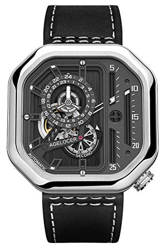 Agelocer Herrenuhr Top Marke Automatik Skelett Edelstahl Wasserdicht Mechanische Mode Punk Uhr Quadratisch Leuchtende Leistungsreserve Analog Luxus Uhren, Vu:5801a1, Mechanisch von agelocer