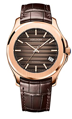 Agelocer Herrenuhren Top-Marke Luxus Mechanische Automatik Luxusuhr Lederband Wasserdichte Uhren für Männer, Vu:6303d2, Armband von agelocer