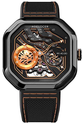 agelocer Herrenuhr Automatische Mechanische Mode Quadratisch Leuchtend Analog Luxus Edelstahl Uhren für Männer (NK_5003J3), Nk_5003j3 von agelocer