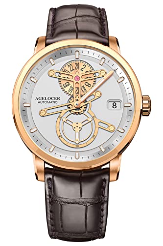 agelocer Mechanische Herren-Automatikuhr, 42 mm, Kalender, leuchtend, Saphirglas, Lederband, Kleid & luxuriöses Geschenk für Männer (LQ_5503D2) von agelocer