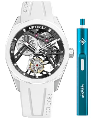 agelocer Tourbillon Mechanische Herrenuhr Saphir-Keramik-Lünette Skelett Herren-Armbanduhren, Lq_9101w10-r, Armband von agelocer