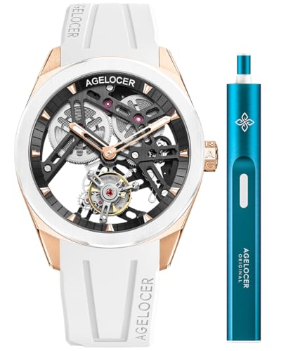 agelocer Tourbillon Mechanische Herrenuhr Saphir-Keramik-Lünette Skelett Herren-Armbanduhr (LQ_9101Y10-R), Lq_9101y10-r von agelocer