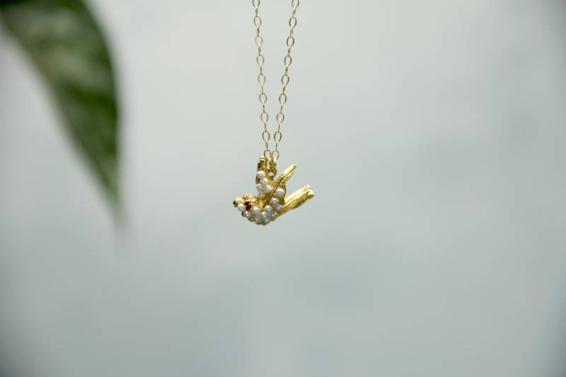 Twittere Nichts - Vintage Strass Und Faux Perle Vogel Brosche Halskette von agnesbaubles