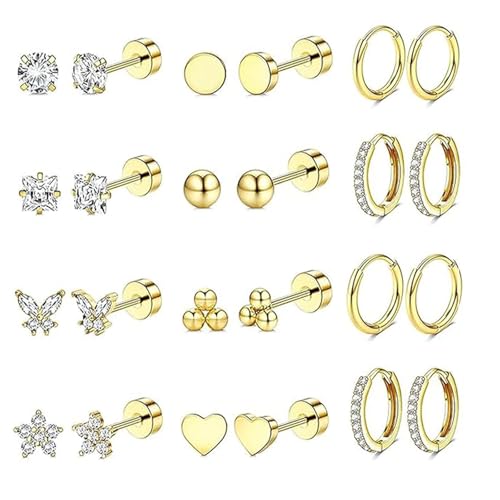 12 Paar Ohrringe Gold, Die Wertvollsten Ohrringe Set Ohrstecker ene, Damen Stecker Gold Damen, Geeignet Für Tanzpartys Und Andere Settings von agogue