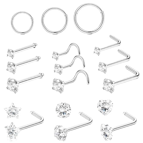 15 Stück Nostril Piercing Set Mit, Mode Silber Nasen Piercing Stecker Nasenpiercing Schmuck Passen Damen Herren Nasenschmuck 3mm Geeignet Für Alltag, Einkaufen, Feiern von agogue