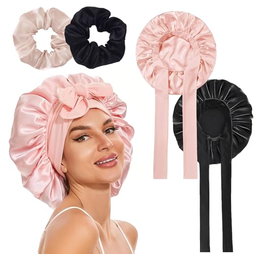 2 Stück Seide Haargummi Und 2 Stück Seidenhaube Zum Schlafen Bonnet Schlafhaube Seide Silk Bonnet Bonnet Sleep Cap Schlafhaube,Haarhaube Für Die Nacht Satin Bonnet Bonet Hair Bonnet,Hair Bonnet Bonnet von agogue