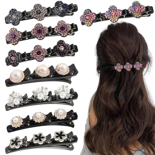 8 Stück Haarspangen Damen Glitzer, Geflochtene Haarschmuck Damen, Haarspangen für Doppelschicht Mit 3 Kleinen Clips, Kolibri Haarspange für Mädchen Modische Haarklammern von agogue