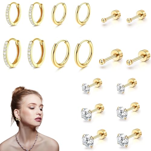 9 Paare Ohrringe Gold set, Piercing Ohr Helix Piercings Gold,Goldene Ohrringe Damen Kann An Lhre Weiblichen Freunde Und Lieben Gegeben von agogue