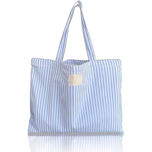 1 Stück Strandtasche Groß, Große Strandtasche XXL Familie, Blaue Streifen Strand Tasche mit Innentasche Familie Reisetasche Beach Bag Shopper Damen für Strand Pool Fitnessstudio Reisen (50 * 40cm) von agogue