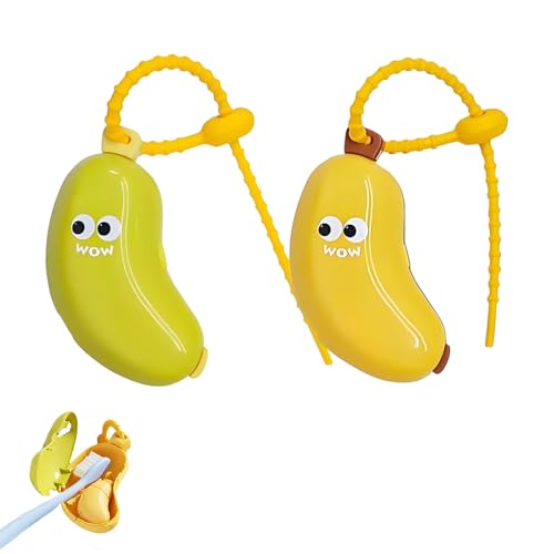 agogue 2 Stück Bananen Zahnbürstenschutz, Süß Tragbartragbar Zahnbürsten Etui Kinder, Schön Bananen Toothbrush Zahnpastaspender, Geeignet für Reisen Outing Outdoor von agogue