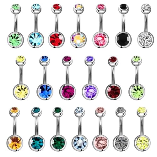 agogue 20 PCS Bauchnabelpiercing Set, 20 Farben Bauchnabelpiercing Chirurgenstahl, Bauchnabelpiercing Silber Mit Zwei Edelsteinen, Bauchnabelpiercing Schwarz für Frauen 1,6 mm x 11 mm von agogue