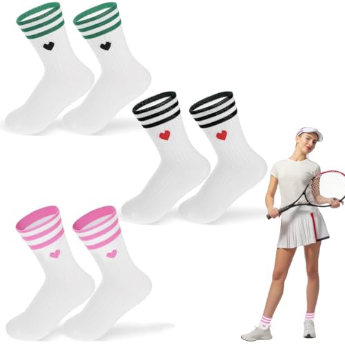 agogue 3 Paar Herz Sportsocken Damen 39-42, Tennissocken Damen Mit Streifen Herz Laufsocken Tennis Sportsocken Lustige Geschenke Für Frauen von agogue