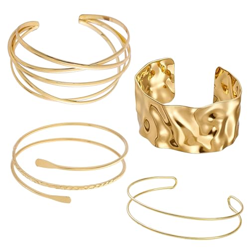 agogue 4 Stück Oberarmreif Gold, Armreif Gold Oberarm Modeschmuck Armreifen Damen, Armband Set Minimalistischer Goldene Armreifen, Adjustable Armreif für Damen von agogue