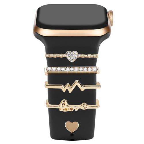 agogue 5 Stück Watch Charms Gold,Charms Armband Watch Armband Schmuck,Dekorative Metallringe Schlaufen Kompatibel mit Silikonband,Geeignet für die Meisten Intelligenten Uhrenarmbänder von agogue