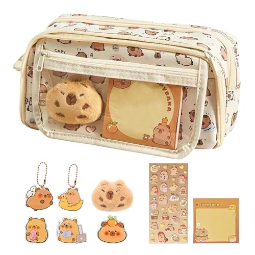 agogue Capybara Federmäppchen Set, Capybara Mäppchen, Mehrschichtige Abnehmbares Schlampermäppchen 2-in-1 Federmäppchen Großem Fassungsvermögen, Cute Pencil Case mit Reißverschluss für Kinder von agogue