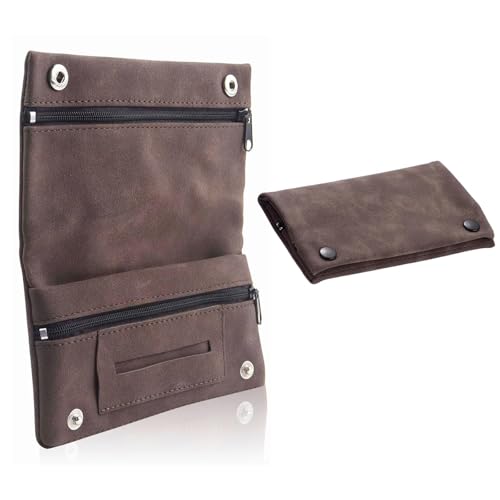 agogue Tabaktasche,Tabaktasche Leder Tabaktasche Drehertasche Drehzeug Tasche,Tobacco Pouch Tabakbeutel Leder Tabak Tasche Drehtabak Tasche mit Magnetverschluss Faltbar(Braun) von agogue