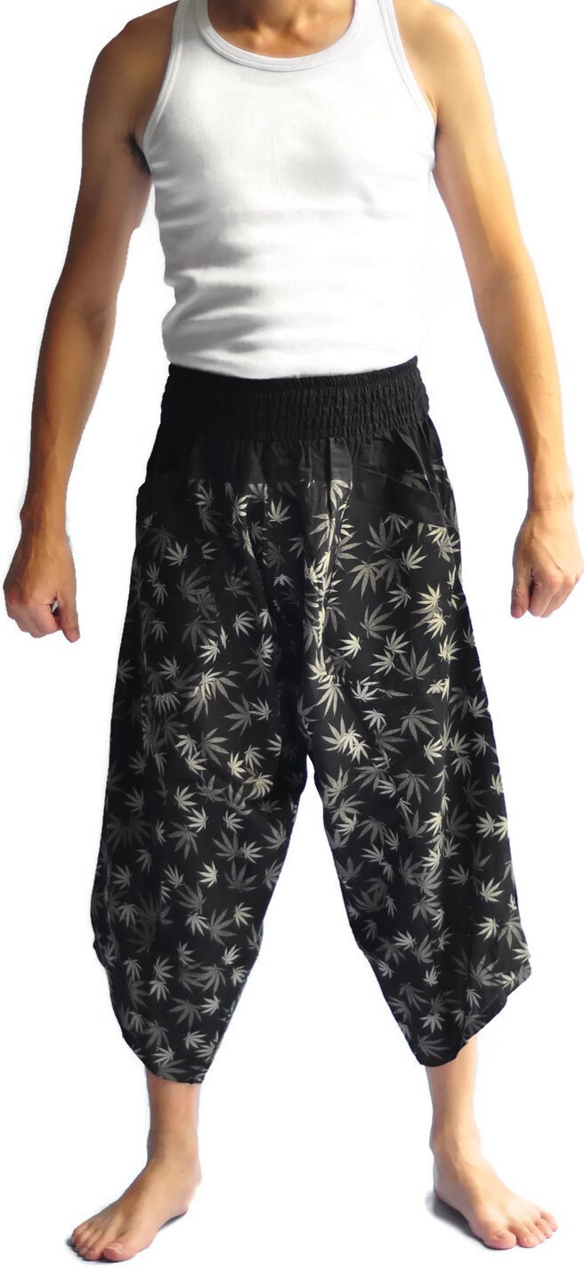 Haremshose Samurai Hose Herren Fahion Yoga Lässige Baumwollböden Unkraut Design von ahappypants