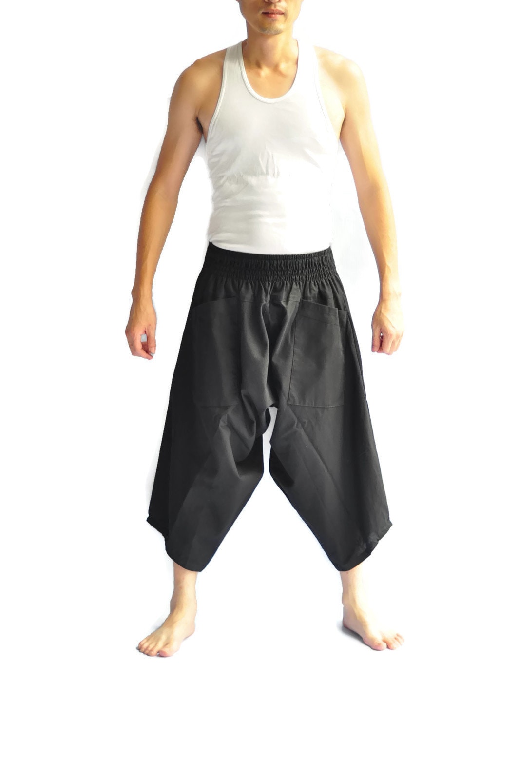 Haremshose Samuraihose Herrenmode Yogahose Casual Baumwollböden Hakama, Harem, Alle Schwarzen Hosen von ahappypants