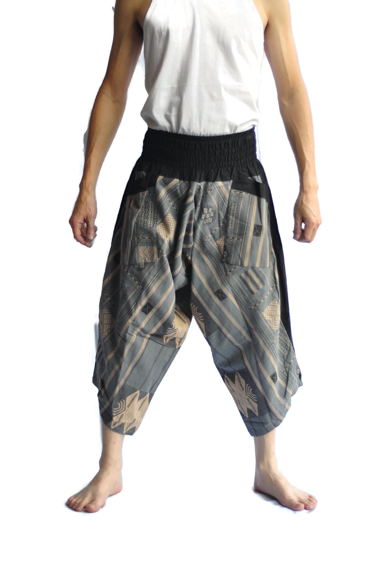 Thai Fisherman Hose, Männer Yoga Haremshose, Hakama, Pumphose Shorts Großhandel Graue Tatami von ahappypants