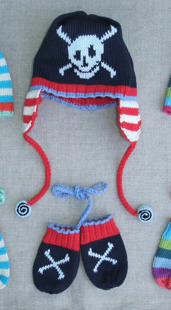 Totenkopf Aus Baumwolle Gestrickte Mütze & Separate Handschuhe von ahawkinsknitwear