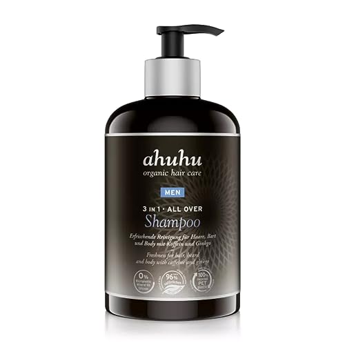 ahuhu MEN 3 in 1 ALL OVER Shampoo XXL (500ml) - All-in-One Männer Shampoo für Haare, Bart und Körper, pflegt Haare & Bart angenehm weich mit Koffein, Hyluaronsäure & Gingko, vegane Haarpflege von ahuhu