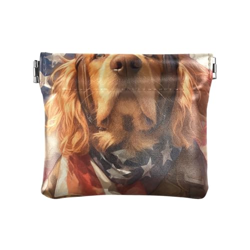 4. Juli Unabhängigkeitstag brauner Hund PU-Leder kleine Münzbörse praktische Mini-Geldbörse für Damen und Mädchen von aidingzhi