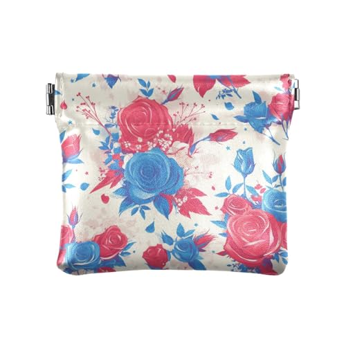 4. Juli Unabhängigkeitstag rote und blaue Rosen für Damen, PU-Leder, Münzgeldbörse, praktische Tasche, Geldbörse, Make-up-Tasche für Männer, Frauen, Reisen von aidingzhi