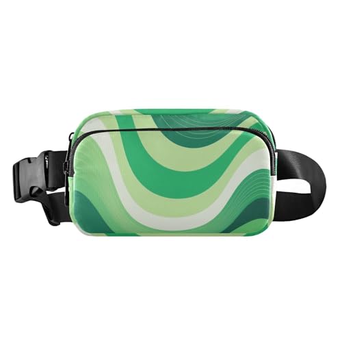 Abstrakte Art Wave Green Trendy Waist Pack Crossbody Bag für Damen Herren Teenager Mini Sling Brusttasche mit verstellbarem Gurt für Einkaufen Sport Arbeit von aidingzhi
