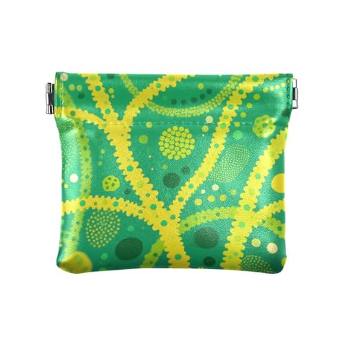 Abstrakte Kunst Baum Ast Grün Gelb Damen Leder Münzgeldbörse Einzigartiges Reisezubehör für Mädchen Frauen Damen von aidingzhi