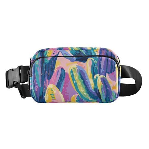 Abstrakte bunte Kaktus-Bauchtasche für Damen und Herren, Mini-Schlinge, Brusttasche mit verstellbarem Riemen für Reisen, Urlaub, Laufen von aidingzhi