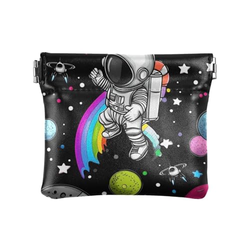 Astronauten Planeten Weltraum bunt Damen Herren Leder Münzgeldbörsen Wasserdicht Kartenetuis Geld Organizer für Mädchen Damen Handtasche von aidingzhi