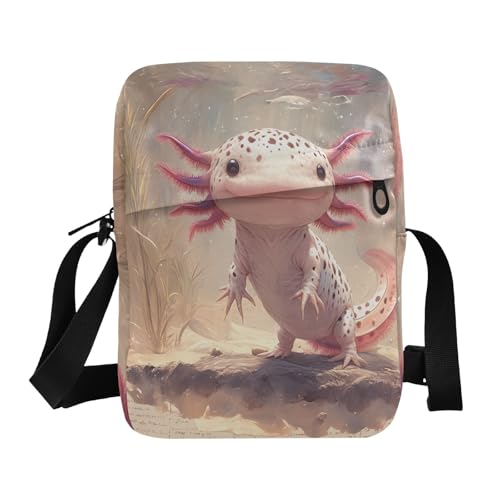 Axolotl süße Umhängetasche für Herren, Handtasche für Reisen, verstellbarer Riemen, für Einkaufen, Reisen von aidingzhi