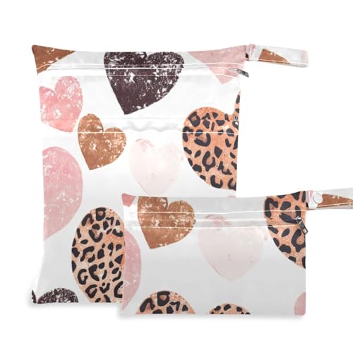 Badeanzugtaschen mit Reißverschluss, 2 Stück, Reiseutensilien zum Fliegen, mit Griffen für Yoga, Strand (Herzen Leopard 80s) von aidingzhi