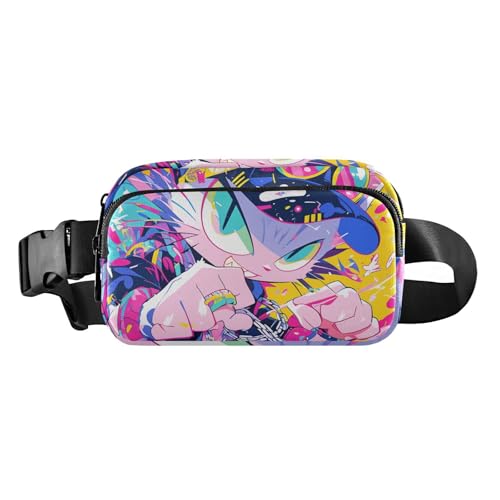 Bauchtasche mit Cartoon-Katze, Graffiti-Stil, bunt, niedlich, für Damen und Herren, wasserabweisend, Umhängetasche mit verstellbarem Riemen für Shopping, Sport, Arbeit von aidingzhi